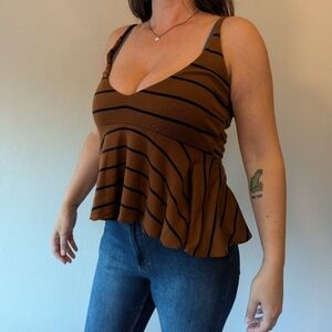 Brown and black striped top with ruffles